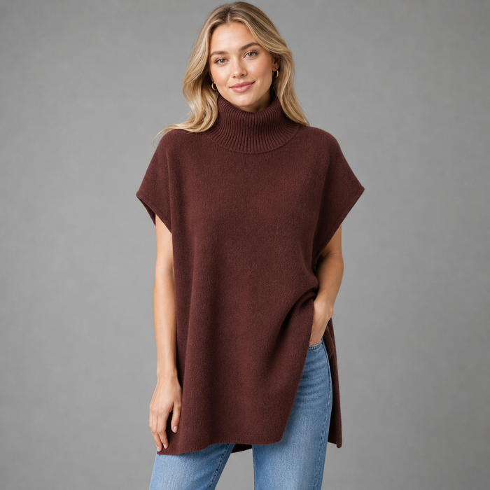 CILVELLA — Cashmere Blend Turtleneck Knit Poncho