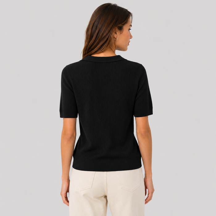 Cilvella | Tencel Lyocell Ribbed Knit Polo T-Shirt