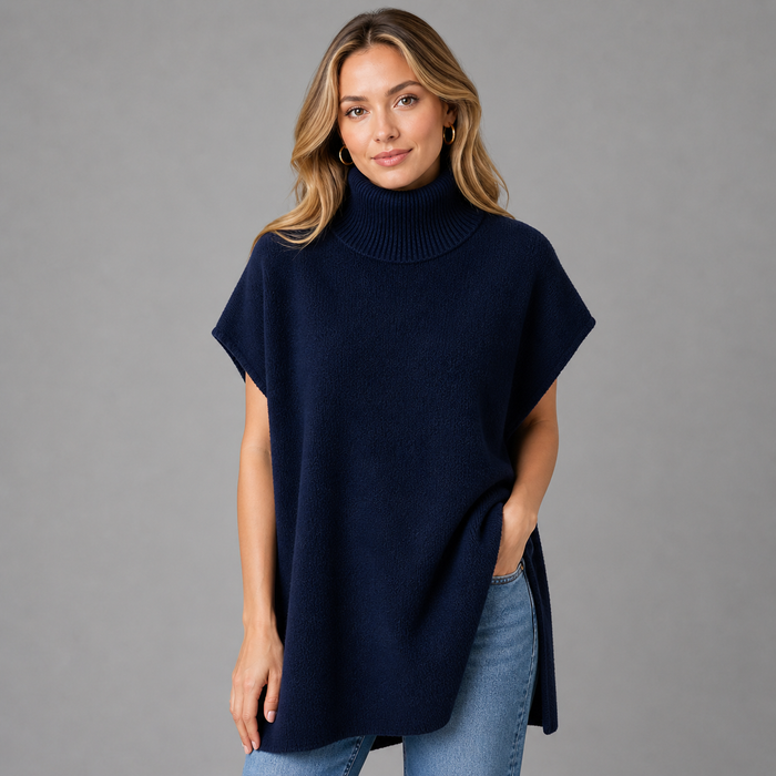 CILVELLA — Cashmere Blend Turtleneck Knit Poncho