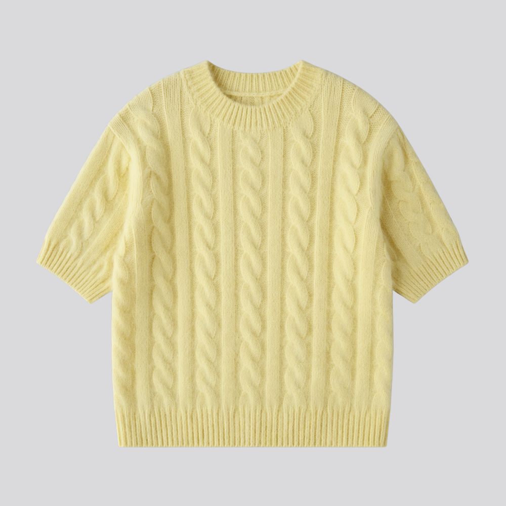 CILVELLA — Merino Wool Short Sleeve Cable Knit sweater