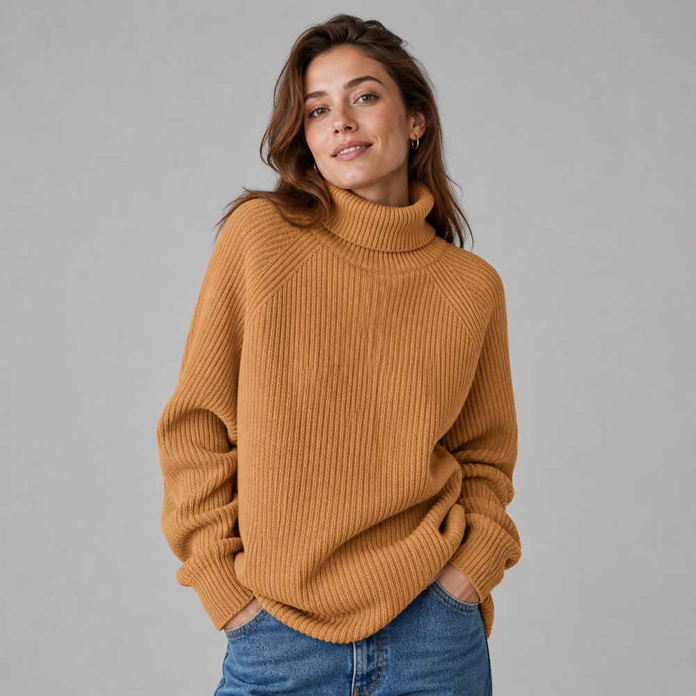 CILVELLA — Cashmere Blend Turtleneck Ribbed Sweater