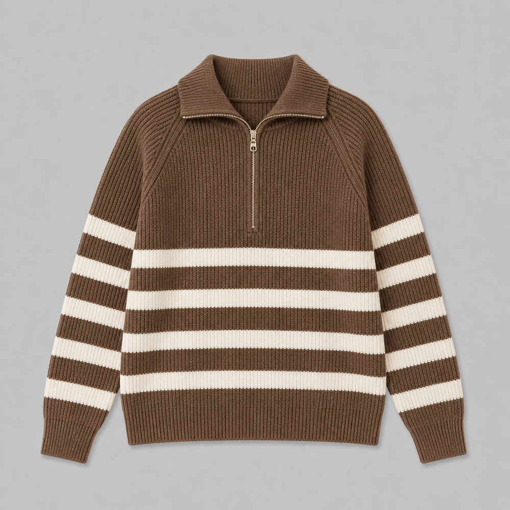 CILVELLA — Cashmere Blend Half-Zip Striped Sweater