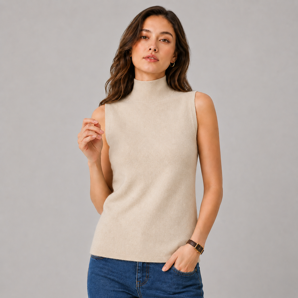 CILVELLA — Cashmere Blend Sleeveless Turtleneck Knit Top