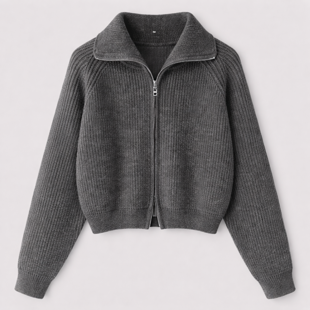 CILVELLA — Merino Wool Ribbed Zip Cardigan