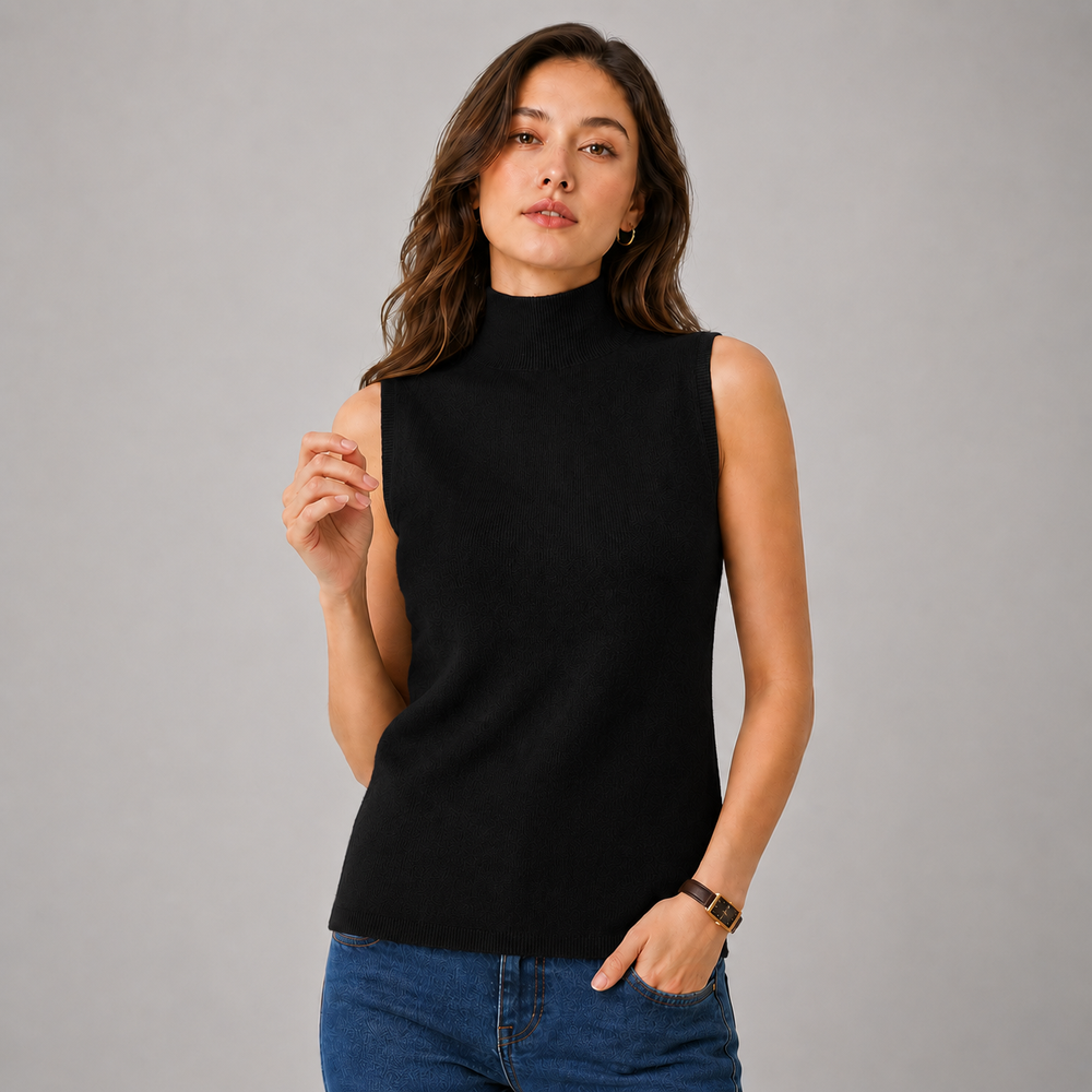 CILVELLA — Cashmere Blend Sleeveless Turtleneck Knit Top