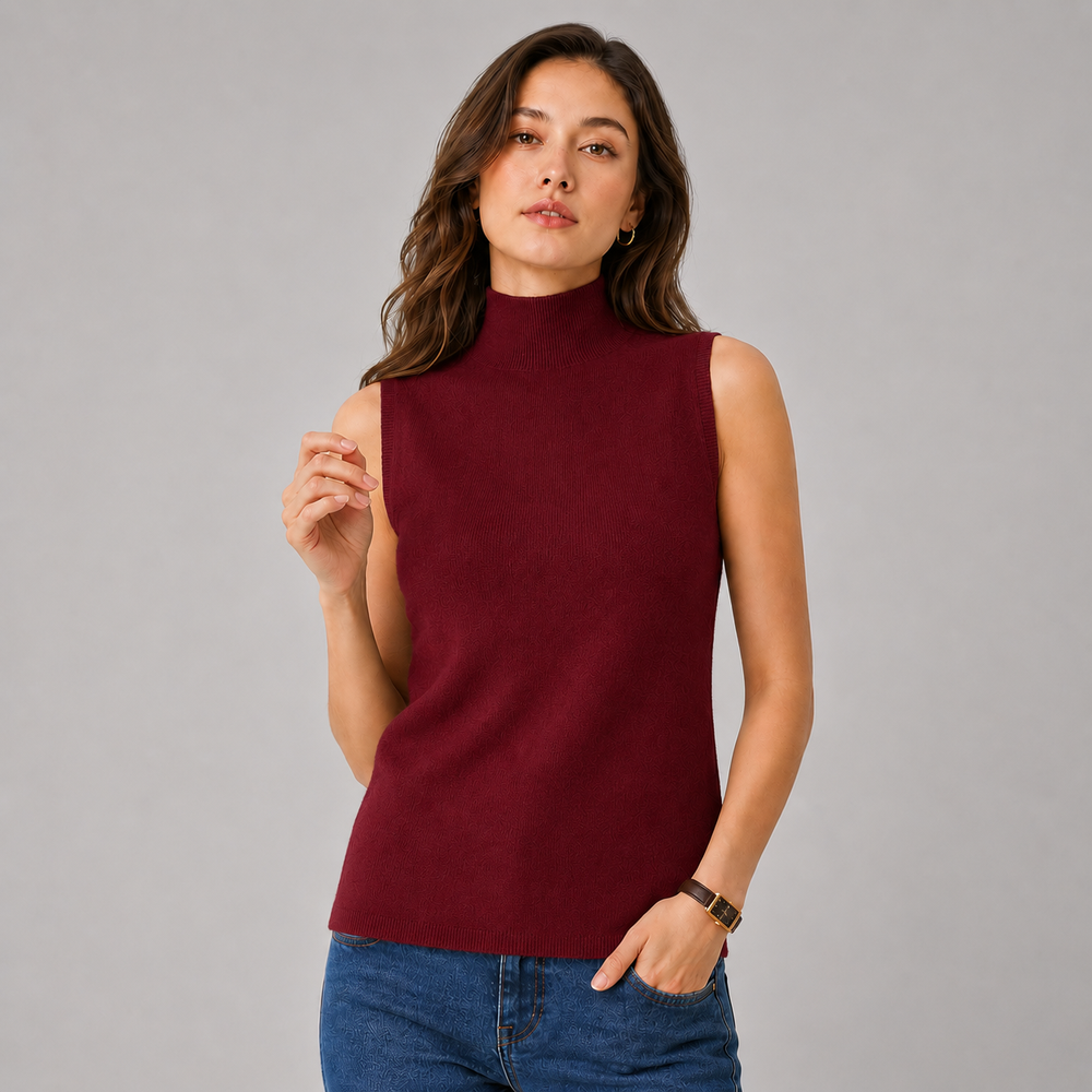 CILVELLA — Cashmere Blend Sleeveless Turtleneck Knit Top