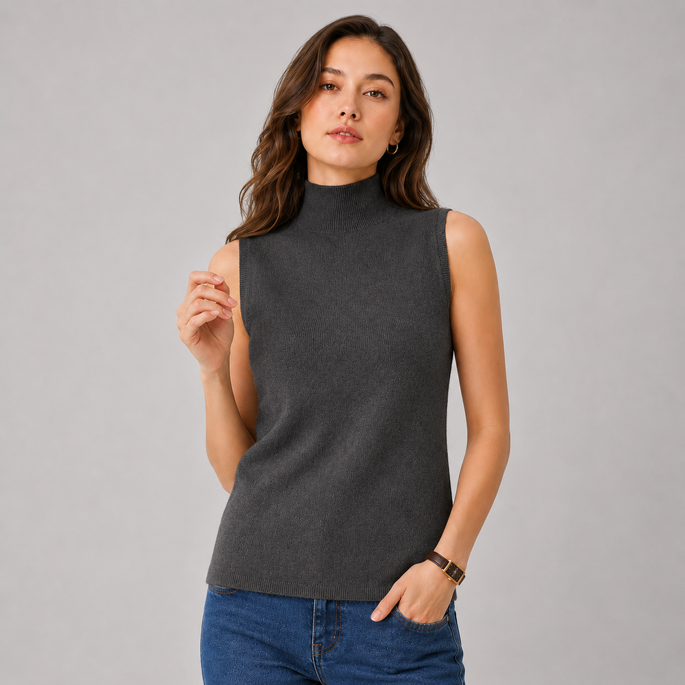 CILVELLA — Cashmere Blend Sleeveless Turtleneck Knit Top