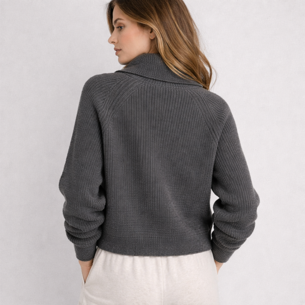 CILVELLA — Merino Wool Ribbed Zip Cardigan
