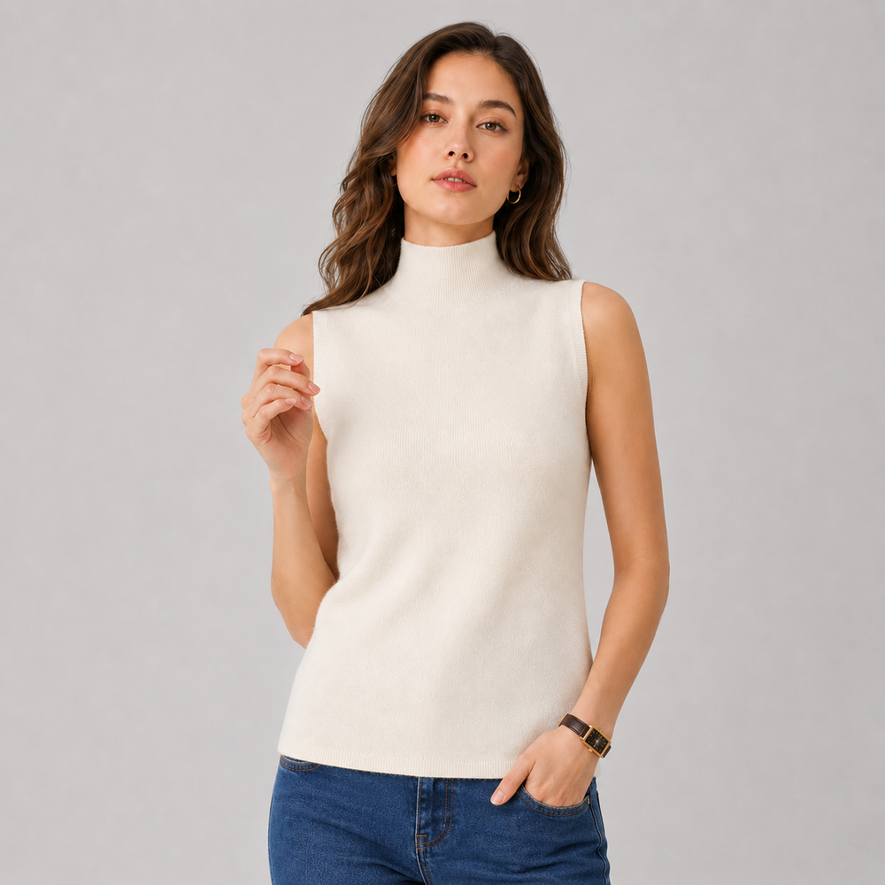 CILVELLA — Cashmere Blend Sleeveless Turtleneck Knit Top