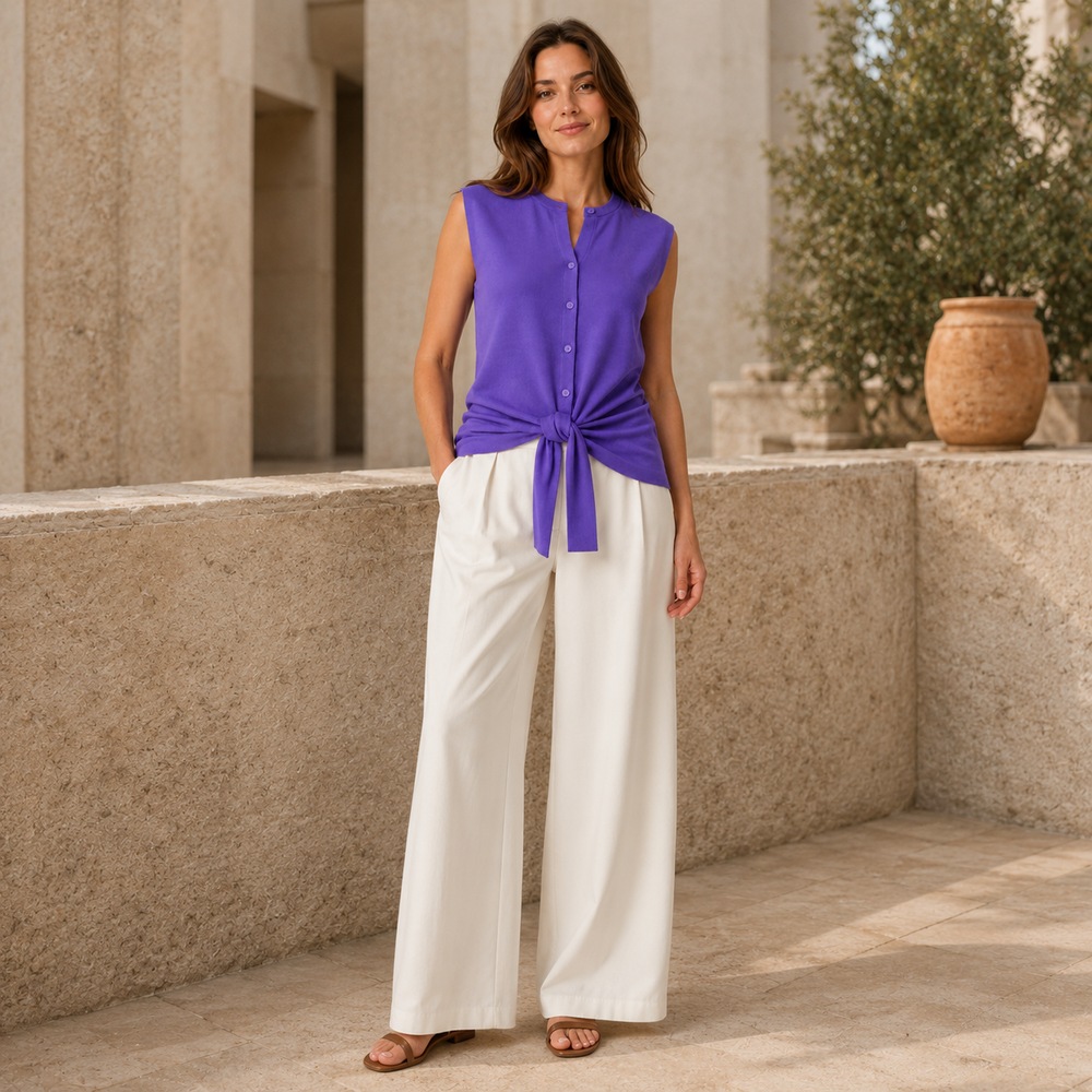 Cilvella | Tencel Lyocell Sleeveless Button-Down Knit Top