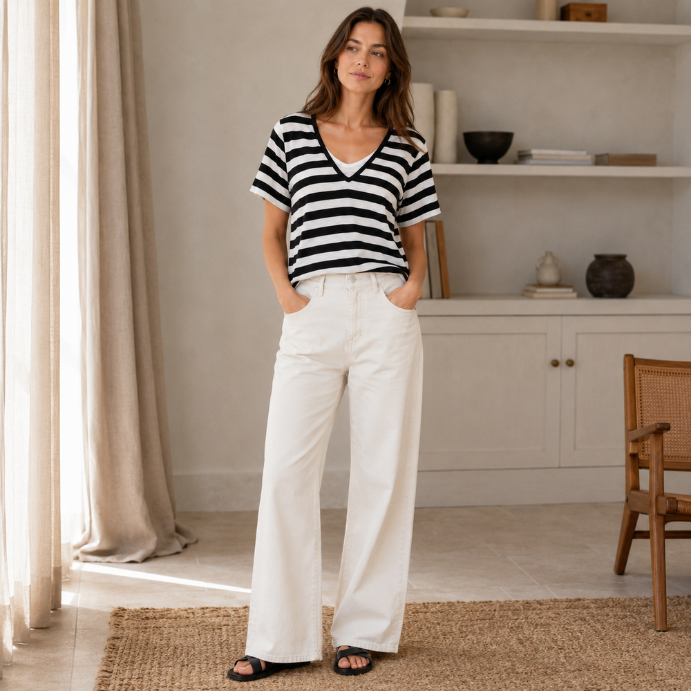 Cilvella | Tencel Lyocell Layered-Look Striped Knit T-Shirt