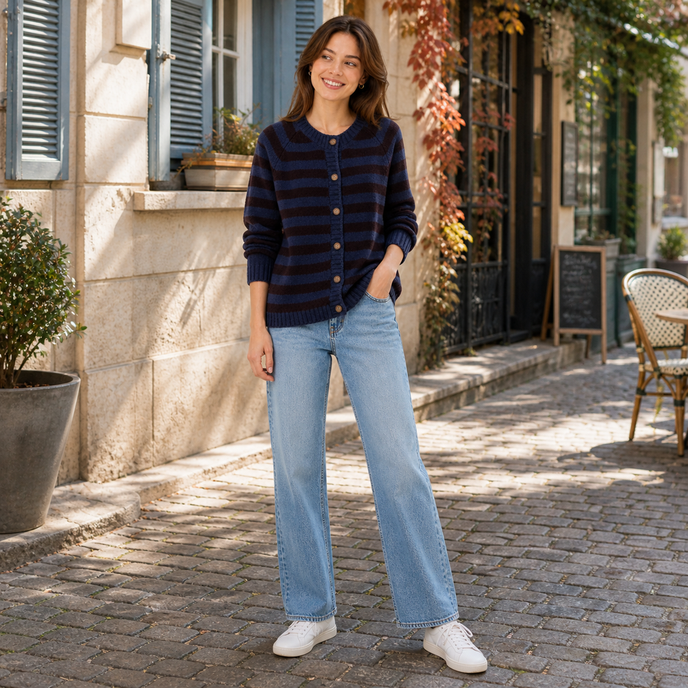 CILVELLA — Cashmere Blend Striped Knit Cardigan