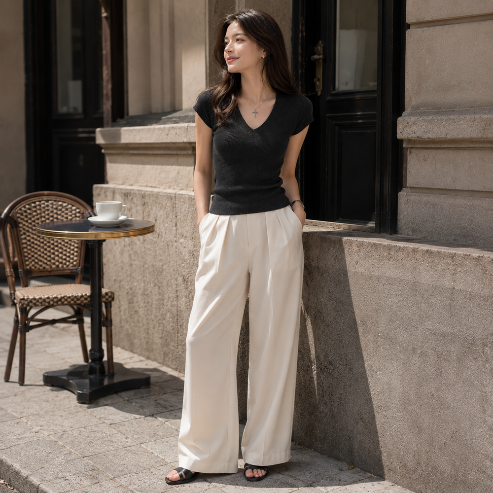 Cilvella | Tencel Lyocell V-Neck Slim Fit Knit Top