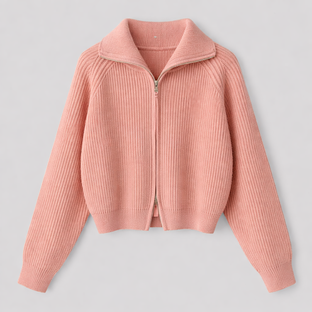 CILVELLA — Merino Wool Ribbed Zip Cardigan
