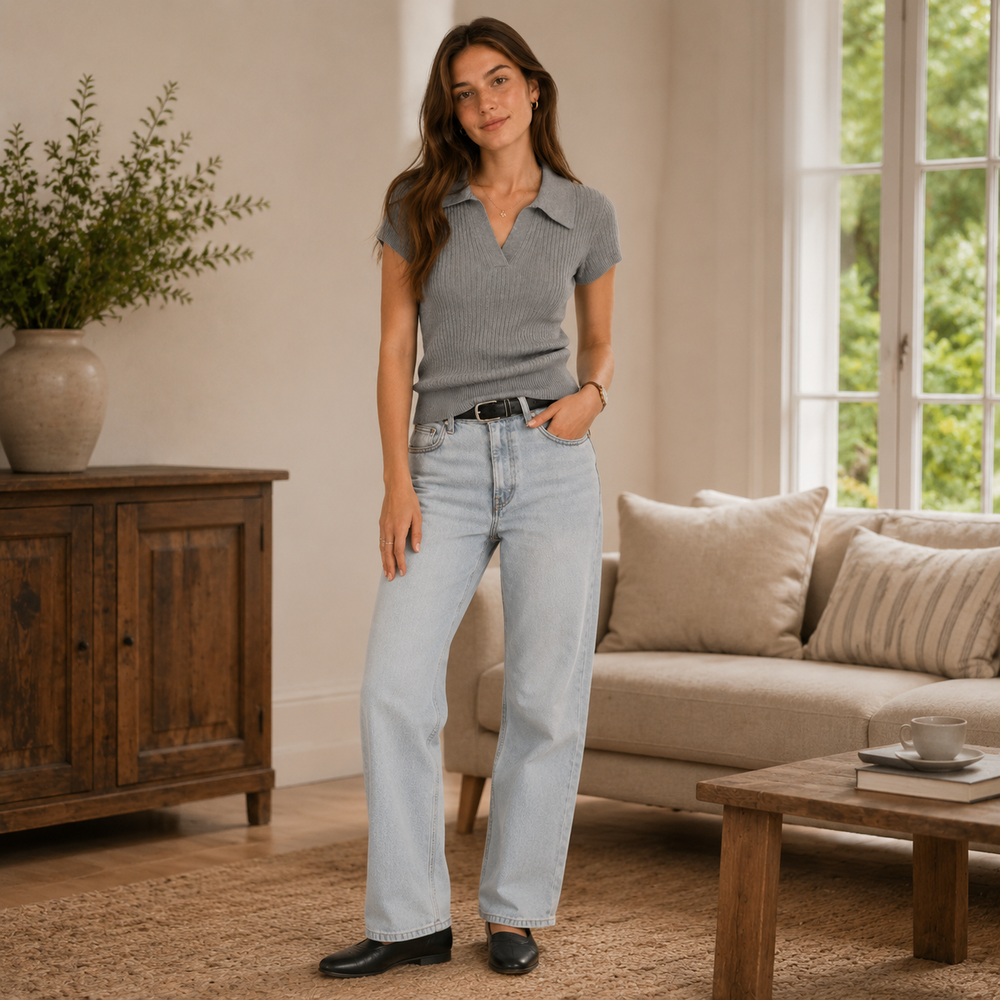 Cilvella | Tencel Lyocell Knitted Polo T-Shirt