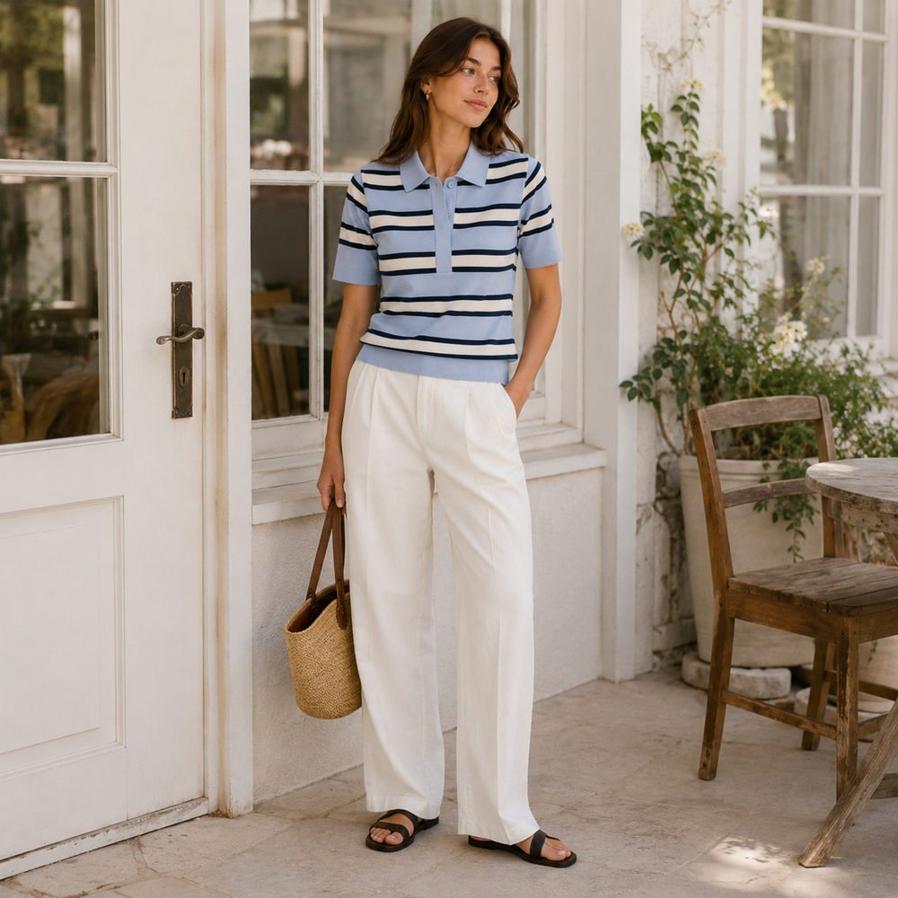 Cilvella | Tencel Lyocell Striped Polo T-Shirt