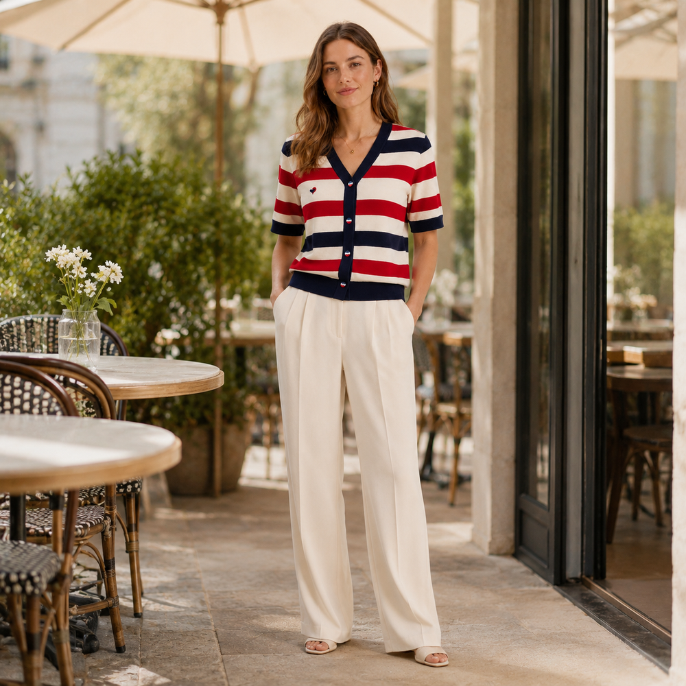 Cilvella | Tencel Lyocell Striped V-Neck Cardigan