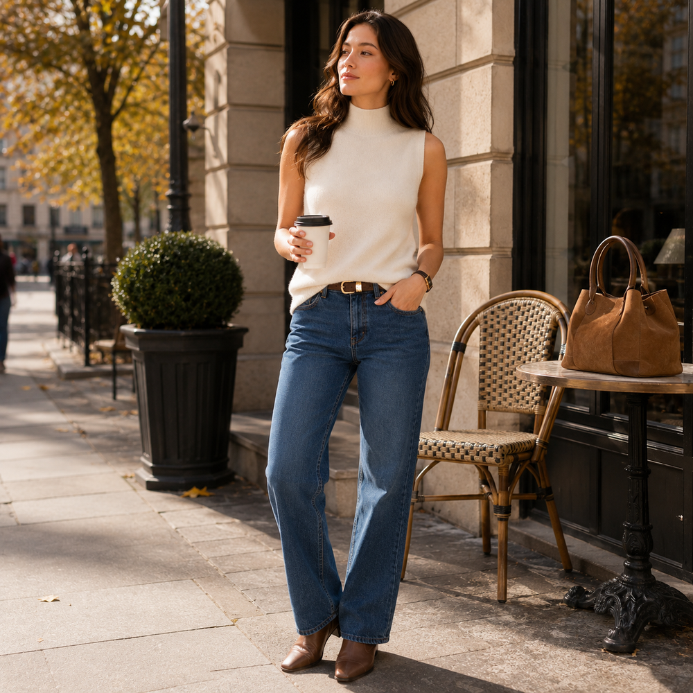 CILVELLA — Cashmere Blend Sleeveless Turtleneck Knit Top