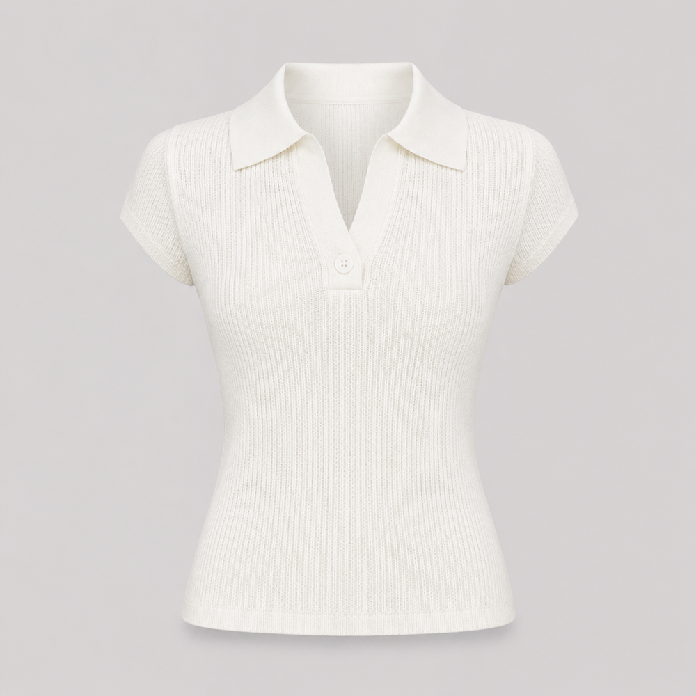 Cilvella | Tencel Lyocell V-Neck Knit Polo T-Shirt