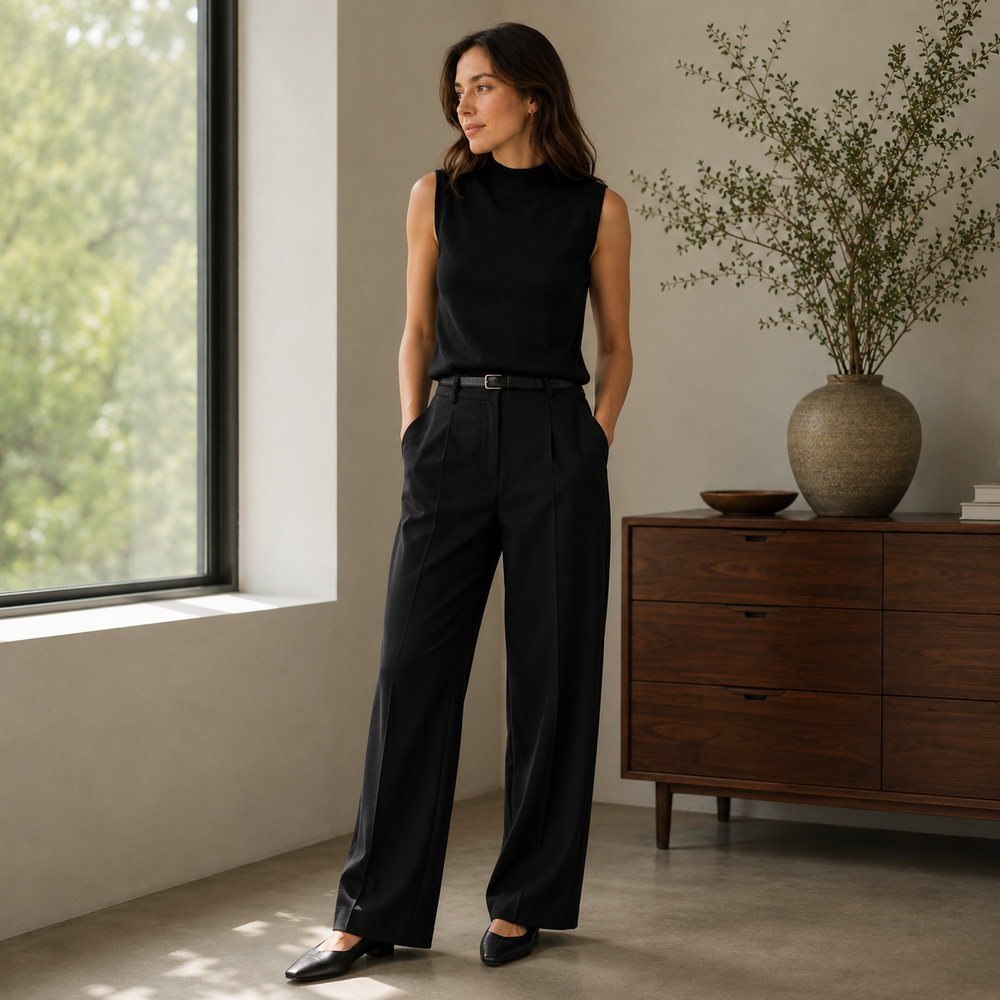 Cilvella | Tencel Lyocell Sleeveless Mock-Neck Knit Top