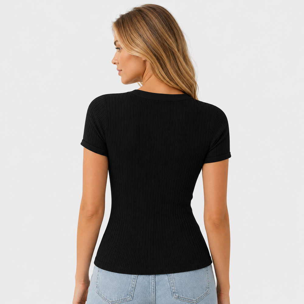 Cilvella | Tencel Lyocell V-Neck Button T-Shirt