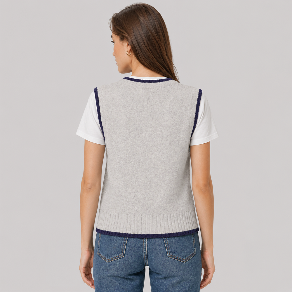 CILVELLA — Cashmere Blend Contrast Trim Knit Vest