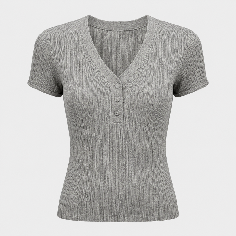 Cilvella | Tencel Lyocell V-Neck Button T-Shirt