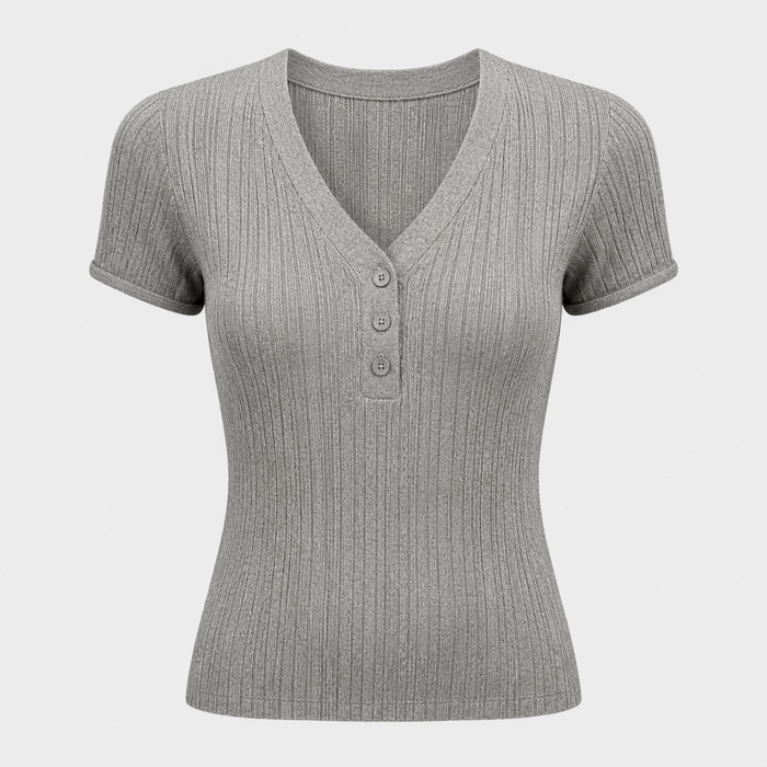 Cilvella | Tencel Lyocell V-Neck Button T-Shirt
