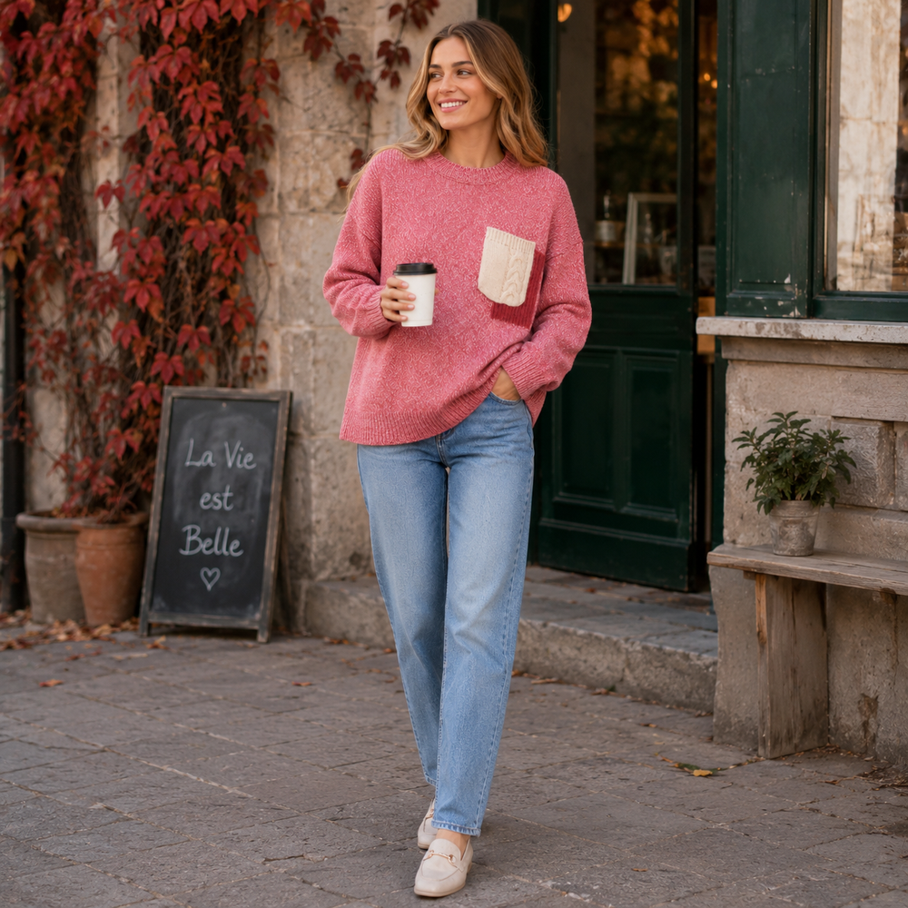 CILVELLA — Cashmere Blend Contrast Pocket Sweater