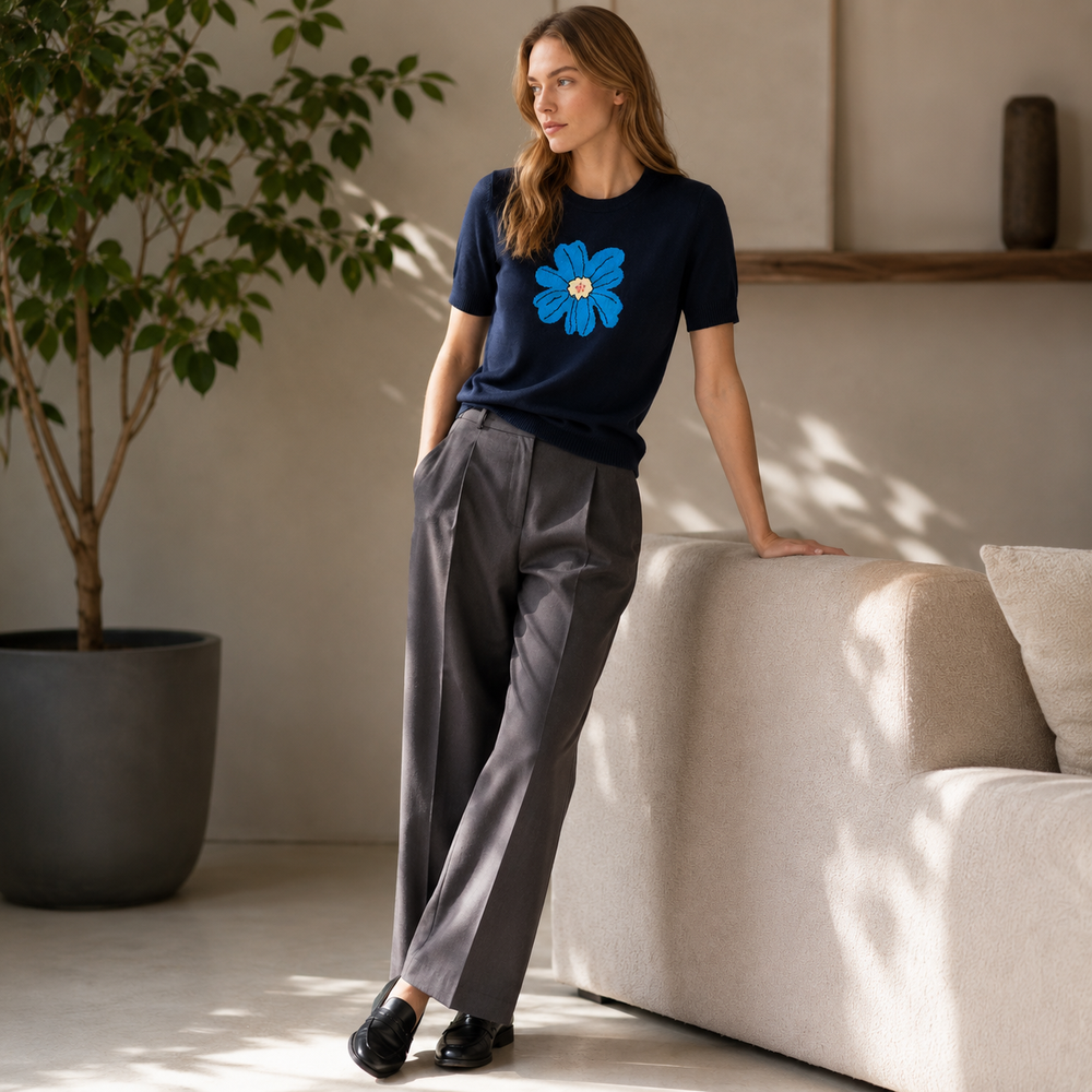 Cilvella | Tencel Lyocell Floral Knit T-Shirt