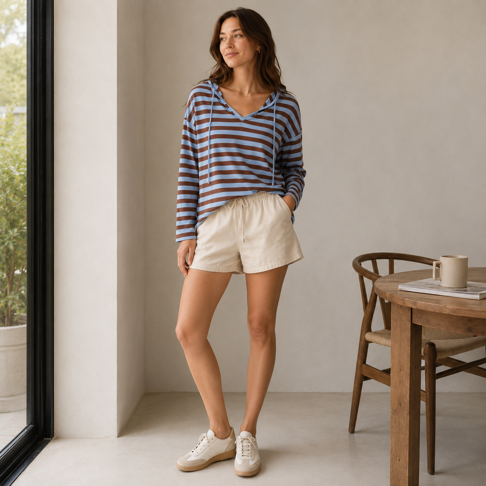 Cilvella | Tencel Lyocell Striped V-Neck Knit Top