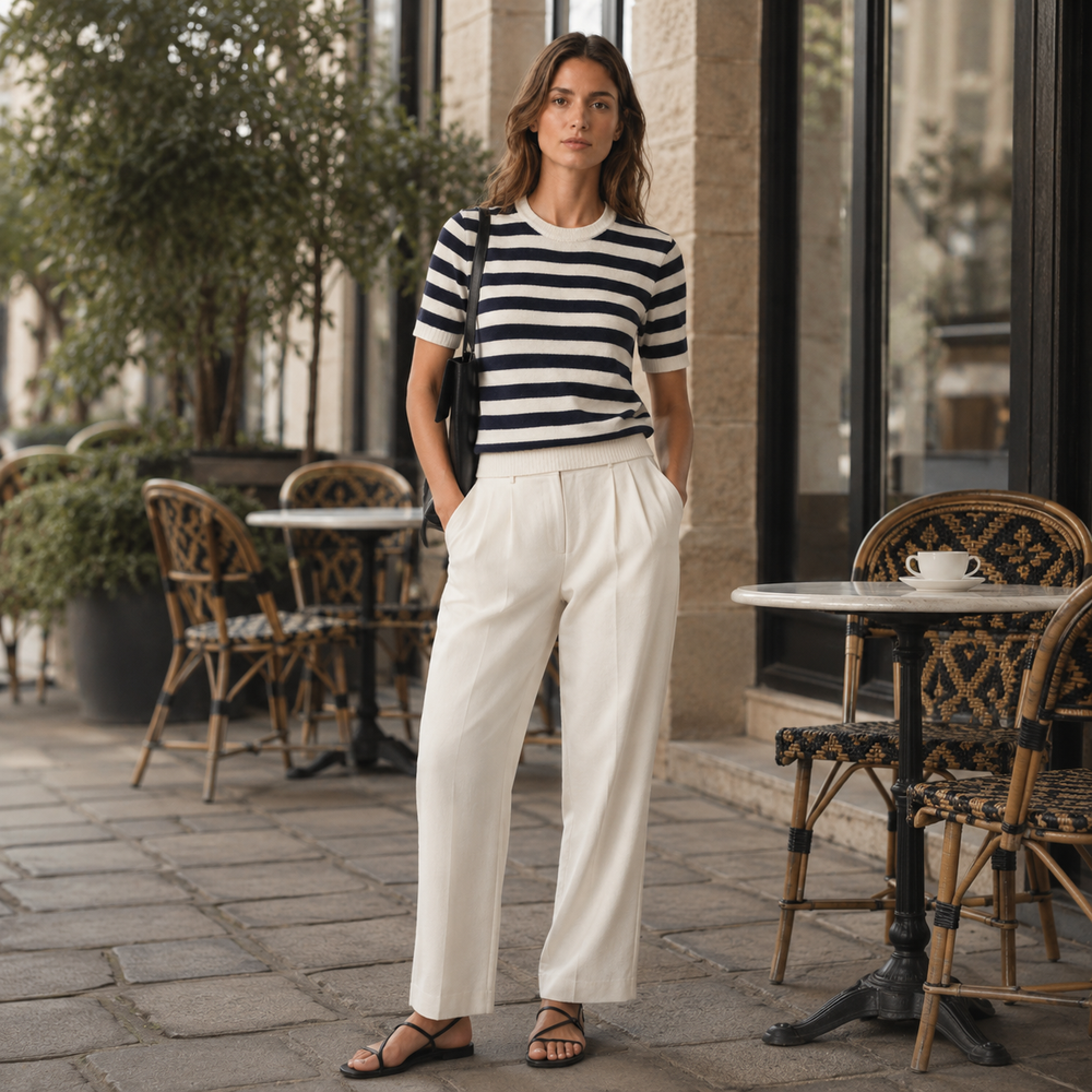 Cilvella | Tencel Lyocell Striped Short Sleeve T-Shirt