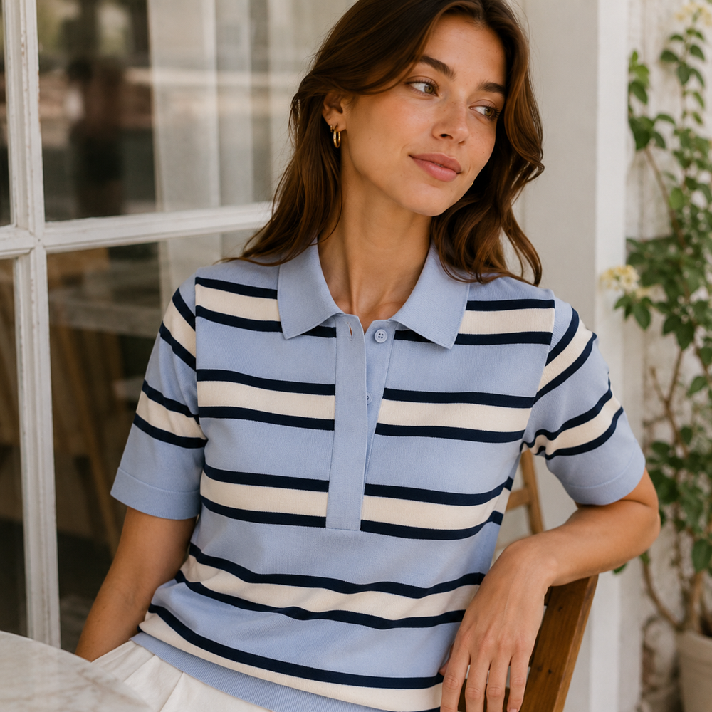 Cilvella | Tencel Lyocell Striped Polo T-Shirt