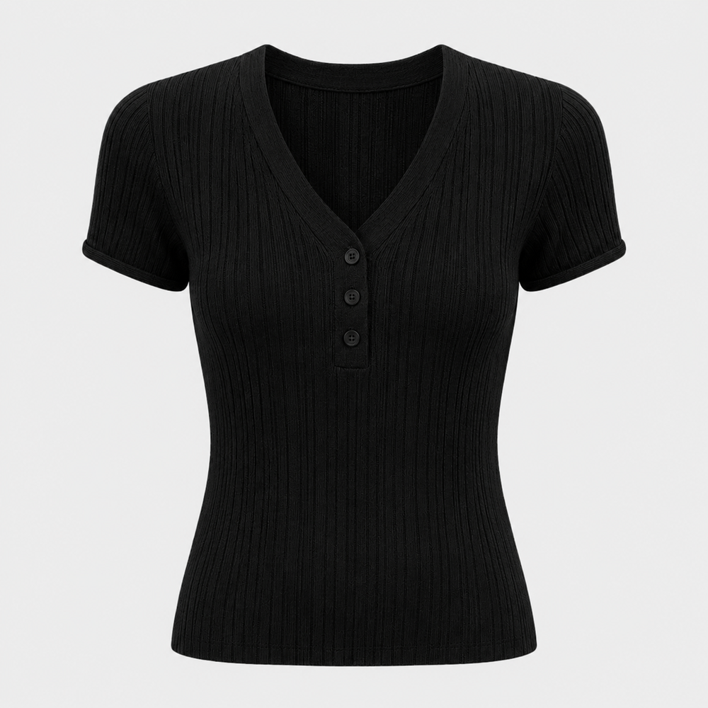 Cilvella | Tencel Lyocell V-Neck Button T-Shirt