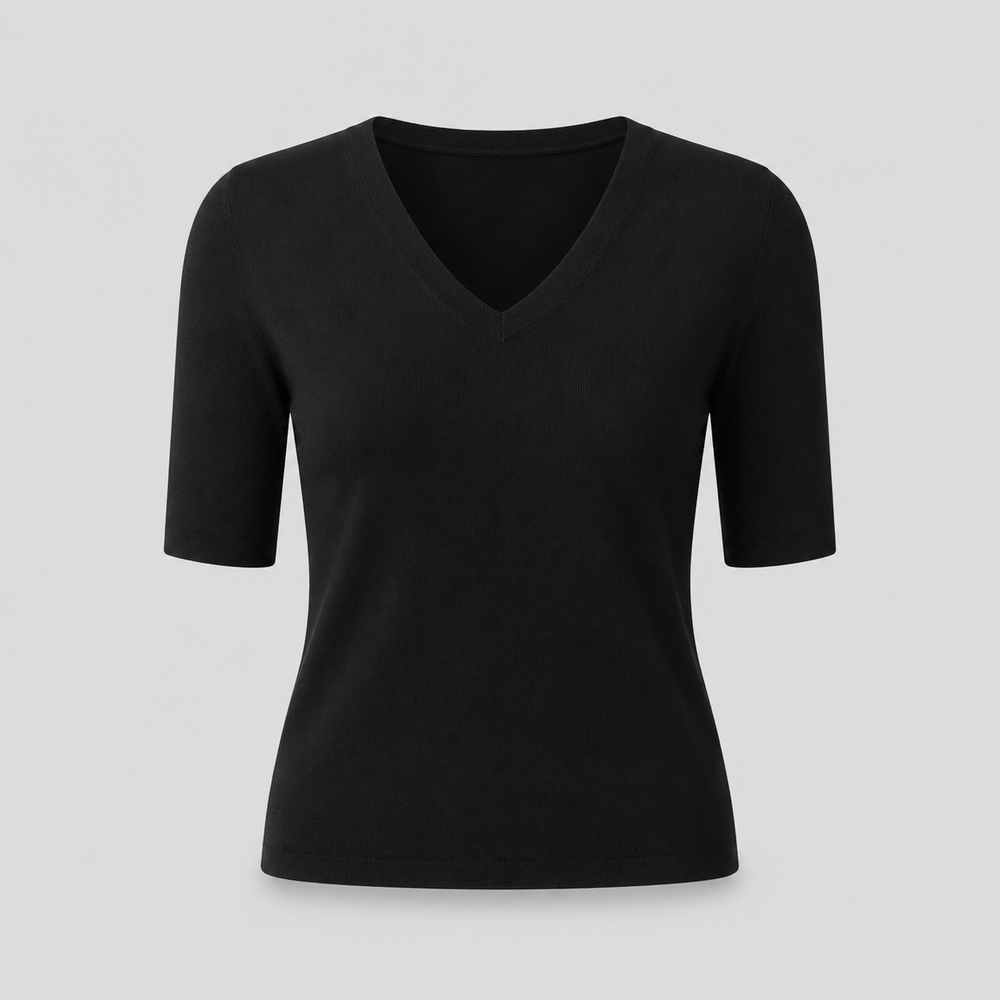 Cilvella | Tencel Lyocell Short Sleeve V-Neck Knit Top