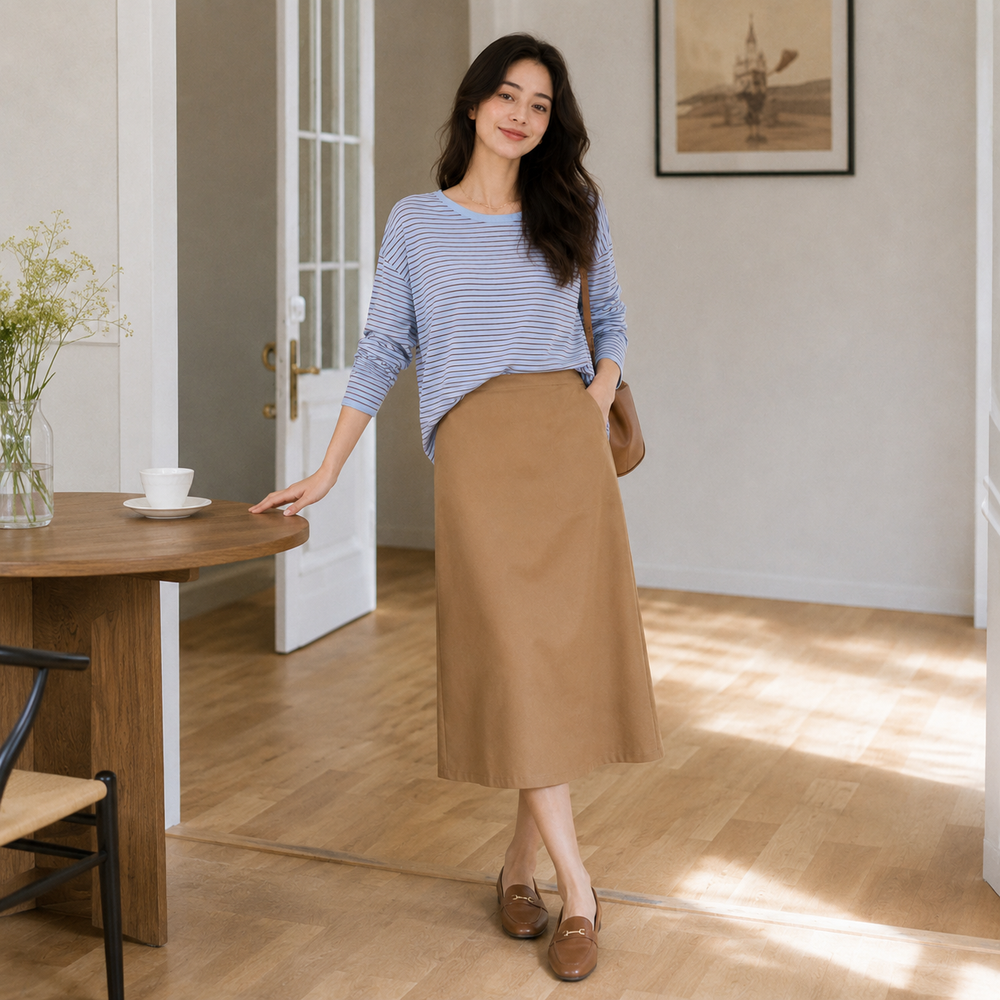 Cilvella | Tencel Lyocell Striped Knit Long Sleeve Top