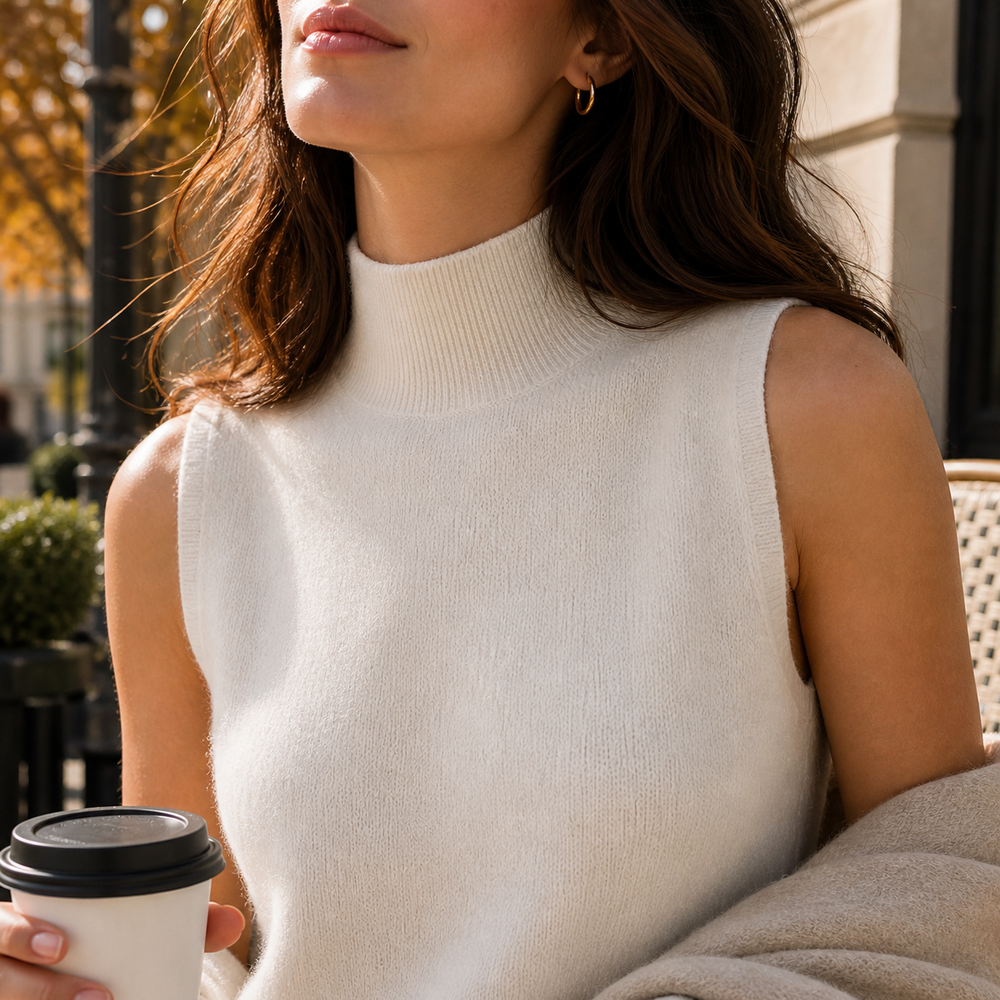 CILVELLA — Cashmere Blend Sleeveless Turtleneck Knit Top