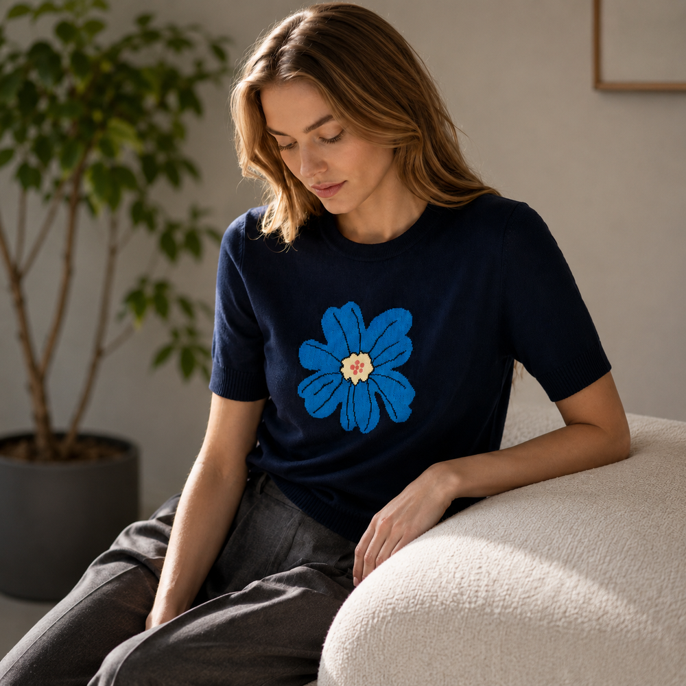 Cilvella | Tencel Lyocell Floral Knit T-Shirt