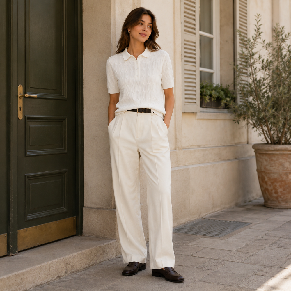 Cilvella | Tencel Lyocell Cable Knit Polo T-Shirt