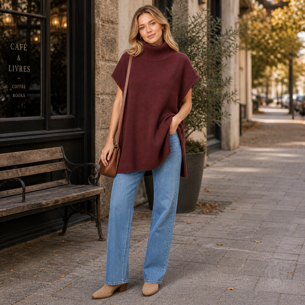 CILVELLA — Cashmere Blend Turtleneck Knit Poncho