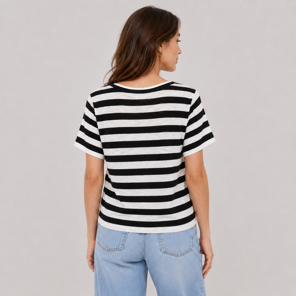 Cilvella | Tencel Lyocell Layered-Look Striped Knit T-Shirt