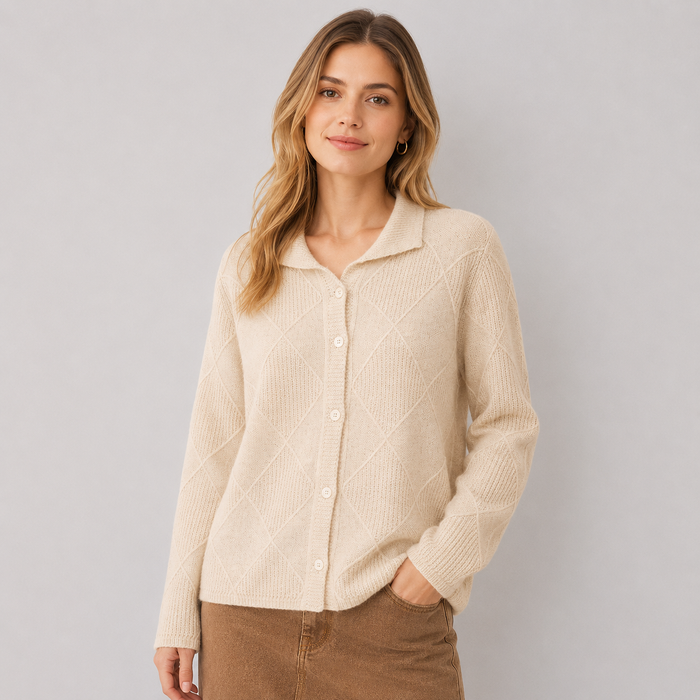 CILVELLA —  Elegant Diamond Knit Cardigan