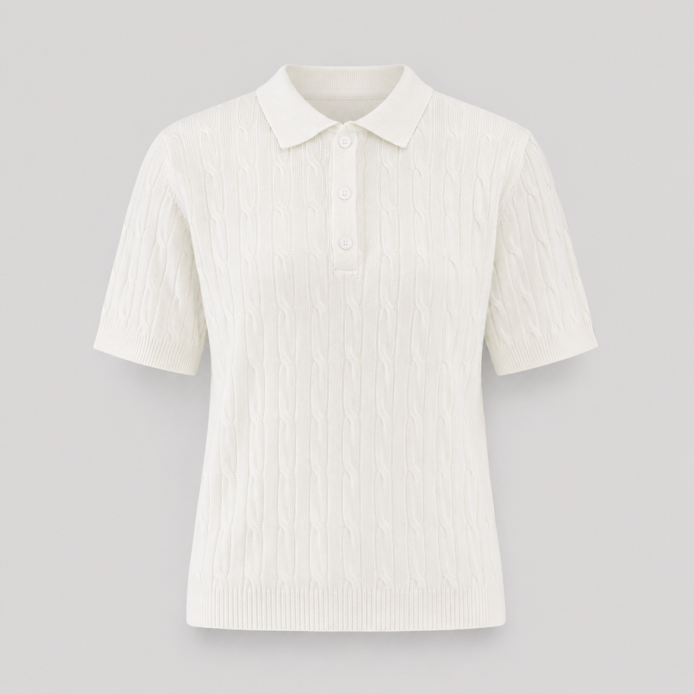 Cilvella | Tencel Lyocell Cable Knit Polo T-Shirt