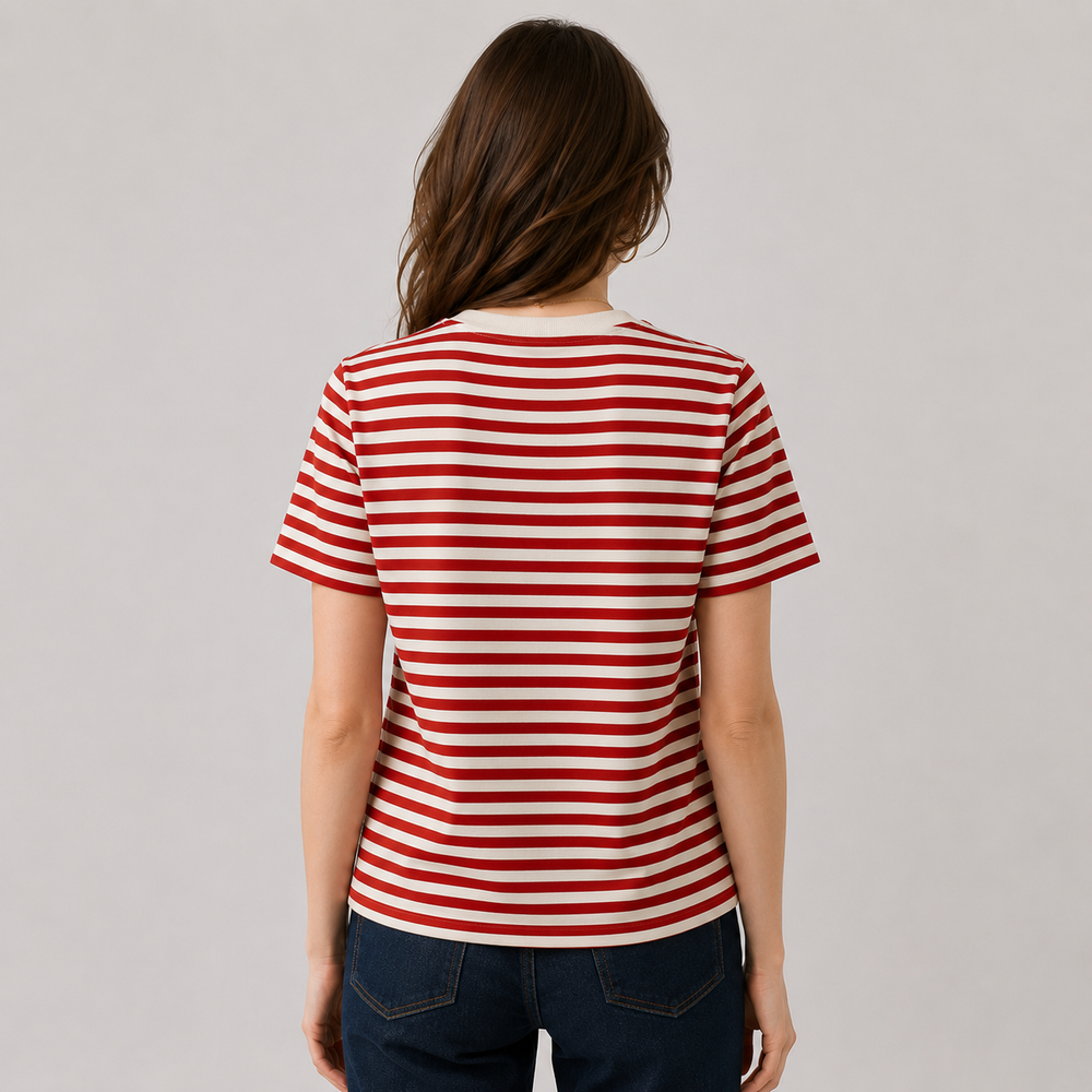 Cilvella | Tencel Lyocell Relaxed Fit Striped Knit T-Shirt