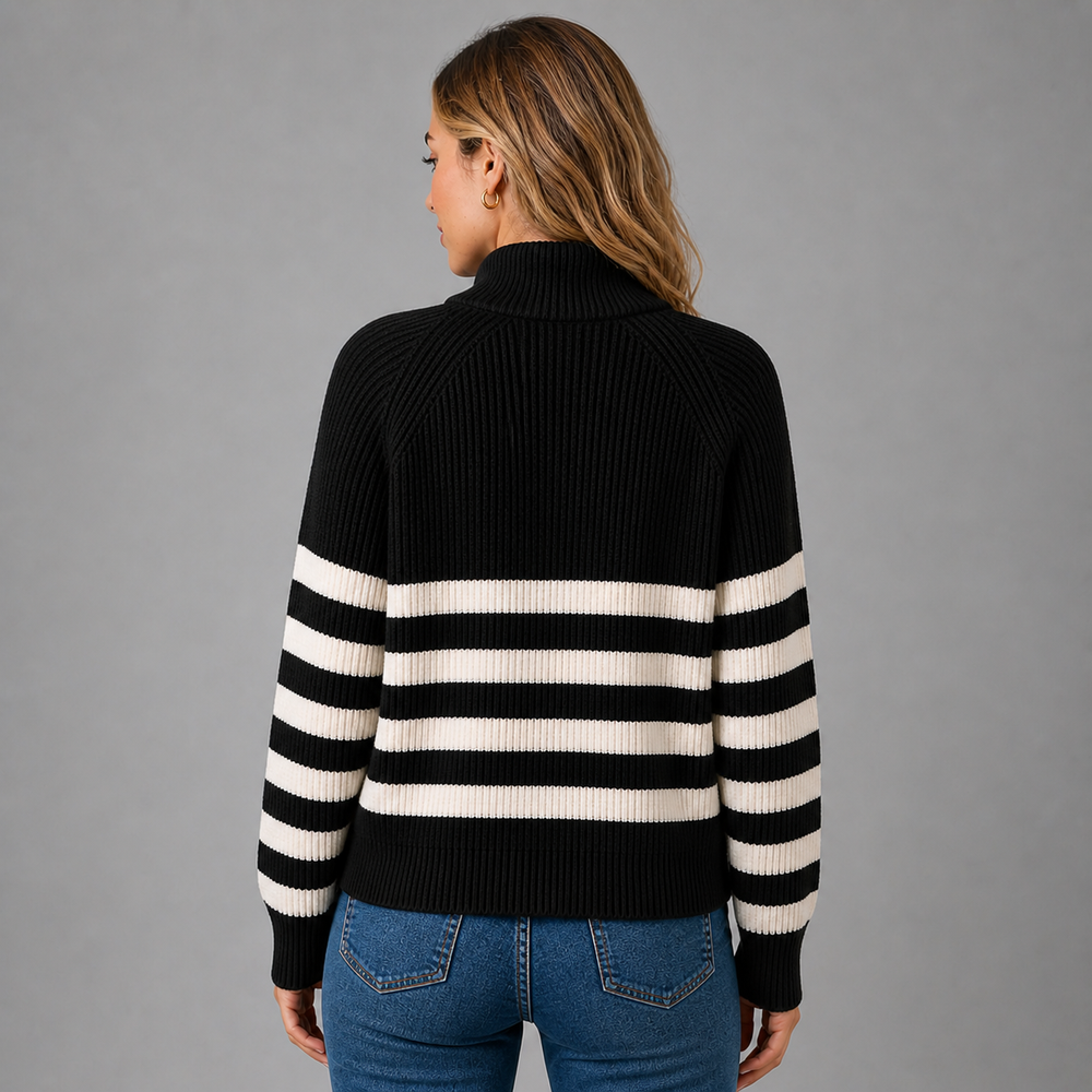 CILVELLA — Cashmere Blend Half-Zip Striped Sweater