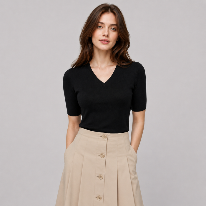 Cilvella | Tencel Lyocell Short Sleeve V-Neck Knit Top