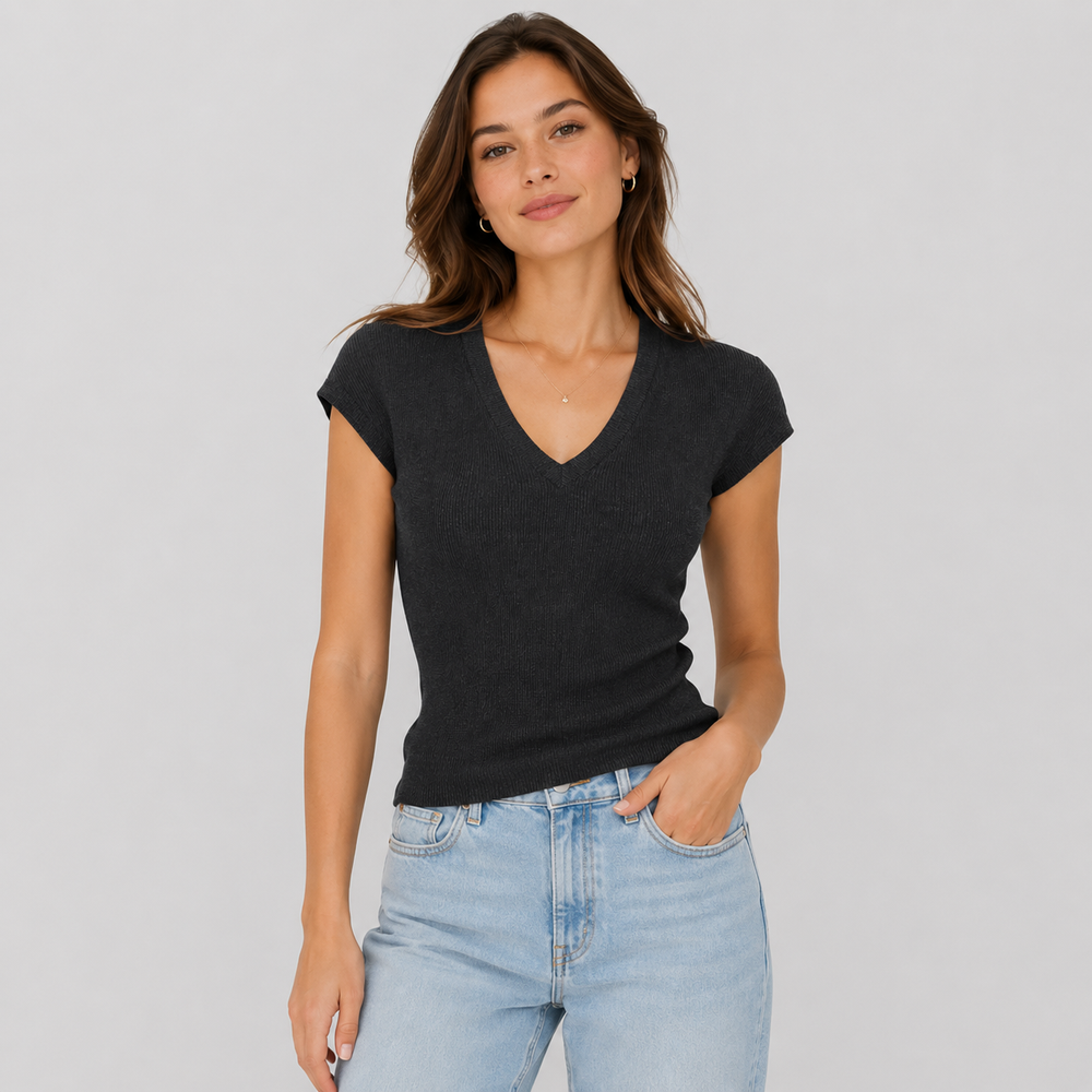 Cilvella | Tencel Lyocell V-Neck Slim Fit Knit Top