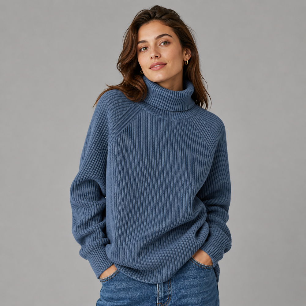 CILVELLA — Cashmere Blend Turtleneck Ribbed Sweater