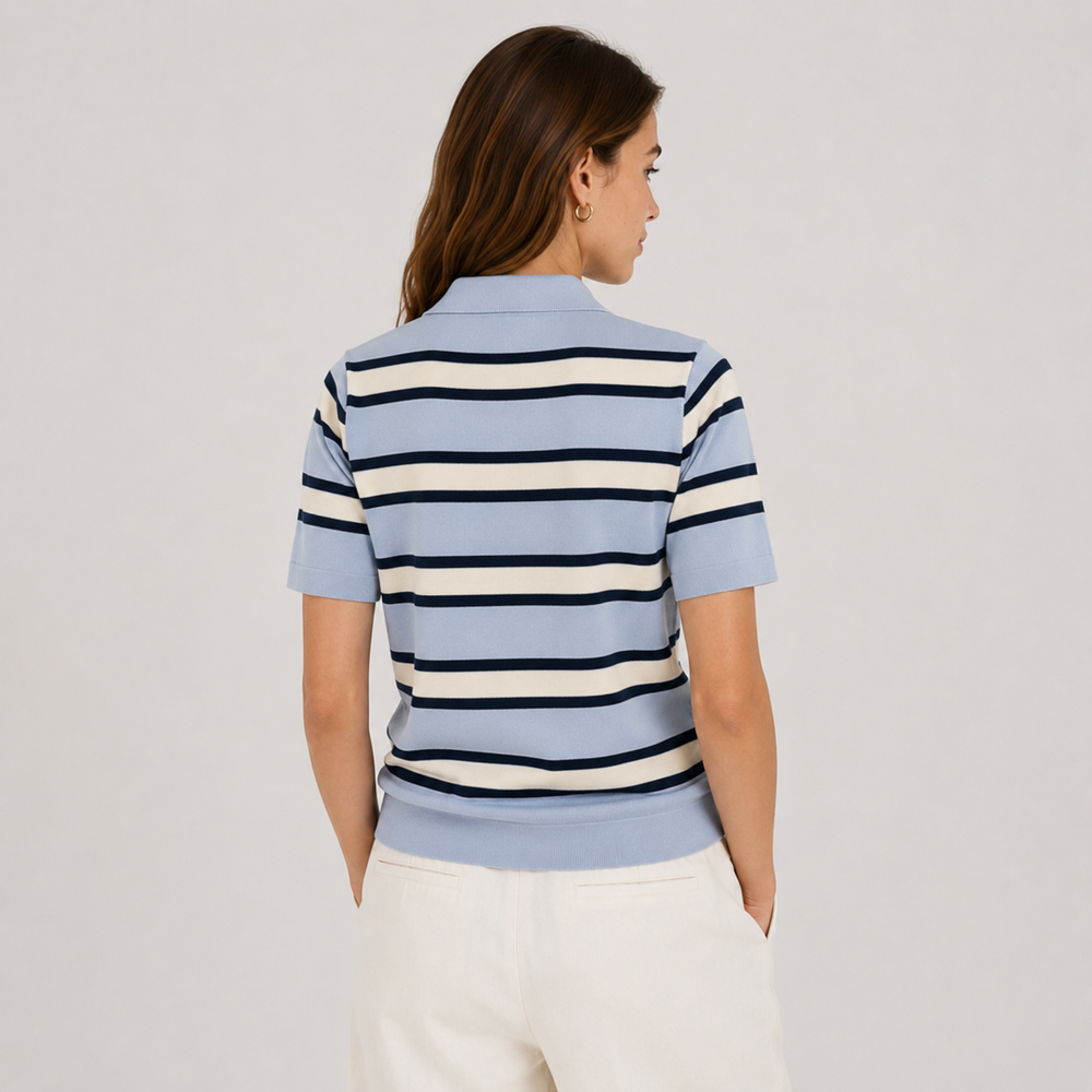 Cilvella | Tencel Lyocell Striped Polo T-Shirt