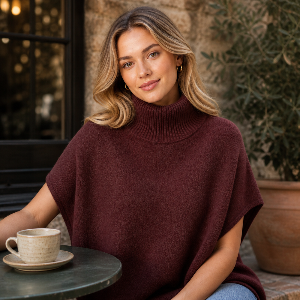 CILVELLA — Cashmere Blend Turtleneck Knit Poncho